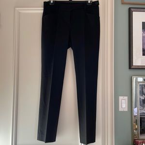 Black front pleat BCBGMaxazria skinny trouser with asymmetrical waist closure